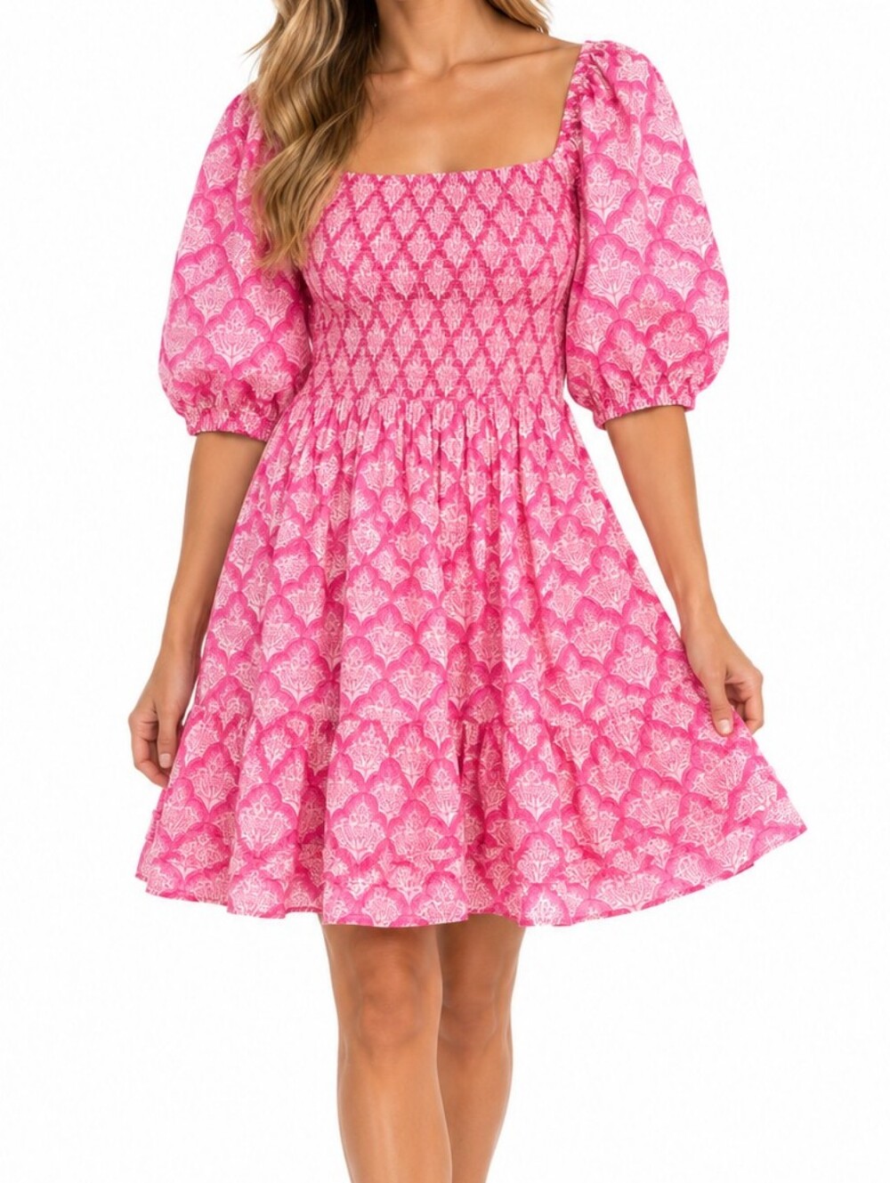 Anthropologie Roller Rabbit Pink Puffer Sleeve Mini Dress Size Medium Casual
